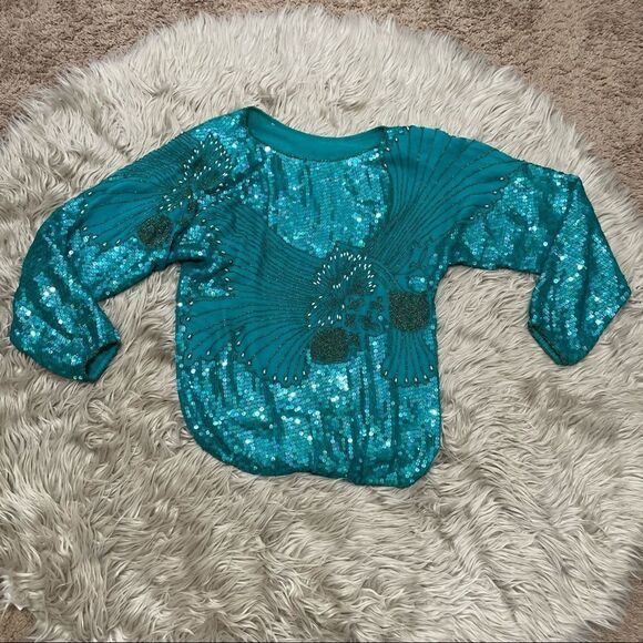 Turquoise beaded sequined blouse   - Picture 1 of 9